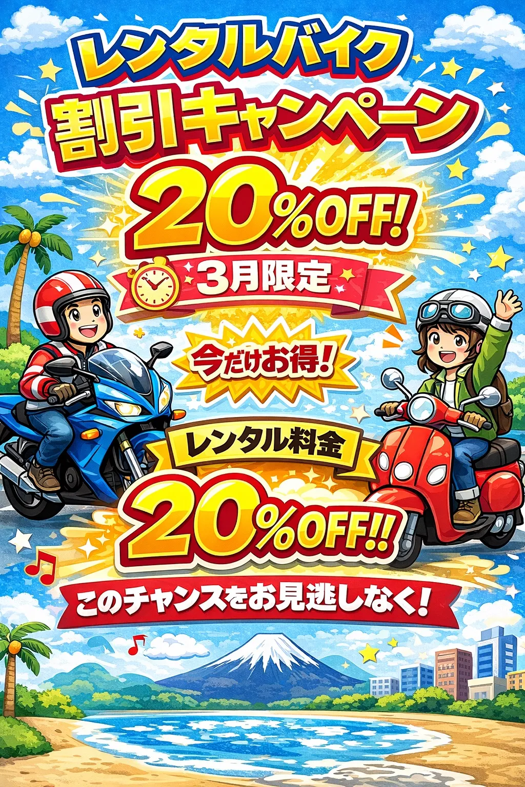 20%OFF】レンタルバイク 割引キャンペーン | レンタルバイクに乗るなら